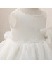 Beaded Ivory Satin Organza Flower Girl Dress With Handmade Flower